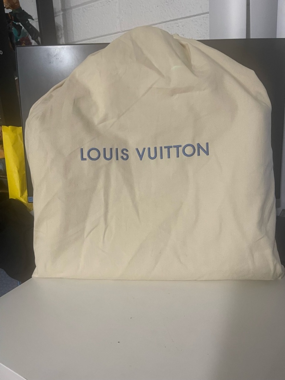 Louis Vuitton Cream Dust Bag with Blue Logo